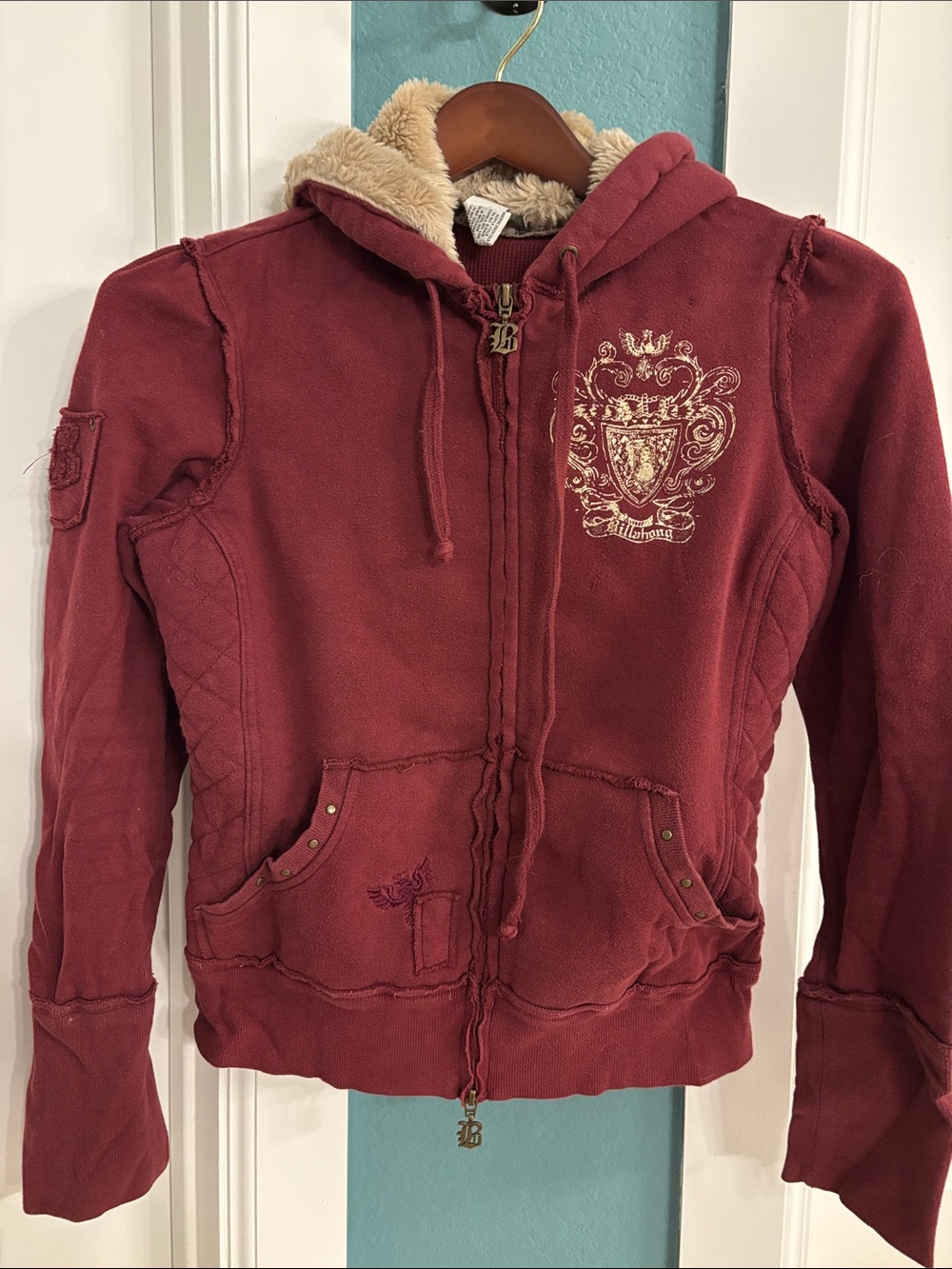 Billabong Maroon Teddy-Lined Zip Hooded Jacket